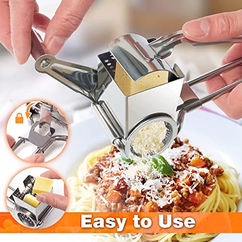 Arabest Manual Rotary Cheese Grater - Stainless Steel Shredder with 3 Drum Blades