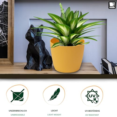 3-Pack Matte Mustard Plastic Flower Pots (16cm Diameter) - Large Decorative Herb Planters