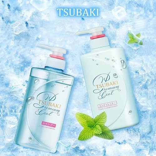 Shiseido TSUBAKI Premium Cool & Repair Shampoo and Conditioner Set - Cooling Sensation & Damage Repair, 490 ml x 2