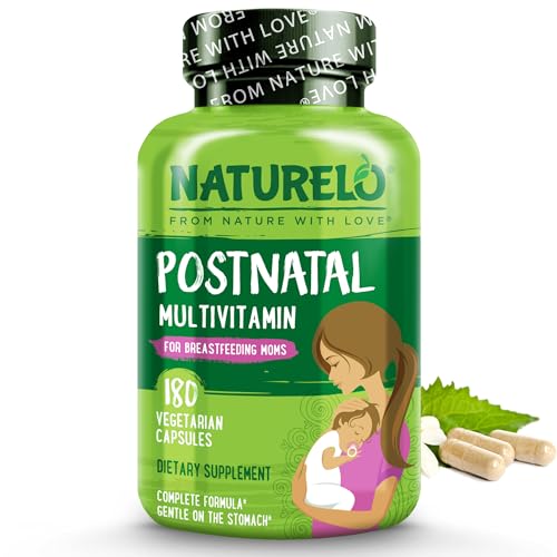NATURELO Post Natal Multivitamin - Whole Food Postnatal Supplement for Breastfeeding Mothers - Organic Herbs to Boost Milk Supply - Vitamin D, Folate, Calcium - 180 Capsules
