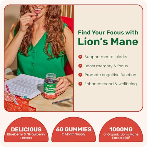 Fungies Lion'S Mane Mushroom Brain Health Gummies (60 Count) - Focus, Memory & Mood Support