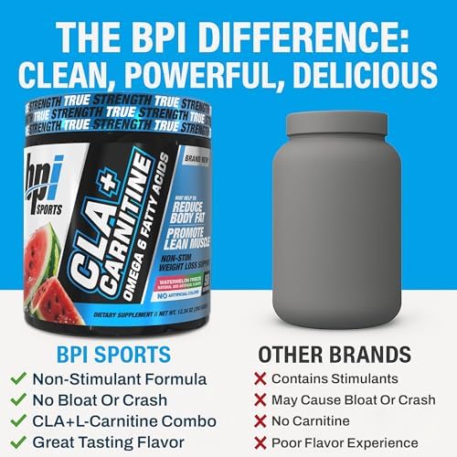 BPI Sports CLA+Carnitine–Conjugated Linoleic Acid–Weight Loss Formula –Metabolism, Performance, Lean Muscle–Caffeine Free–For Men & Women–Watermelon Freeze–50 servings – 12.34 oz.(Packaging May Vary)