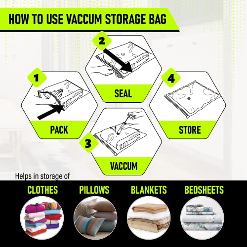Vacuum Storage Bags with Travel Hand Pump - Space Saver Compression for Home & Travel (12-Pack)