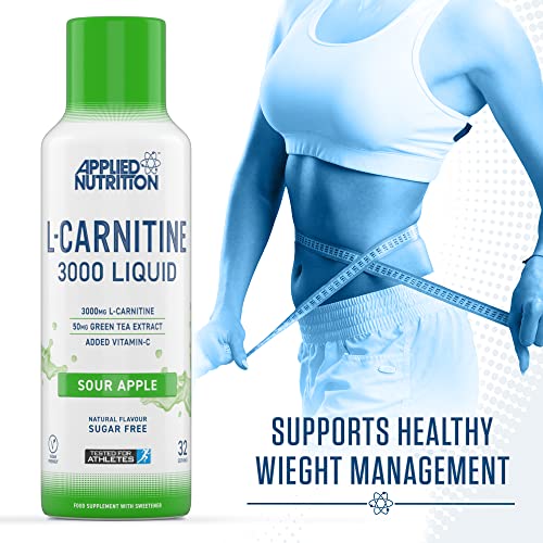 Applied Nutrition L-Carnitine Liquid Fat Burner - 3000mg Weight Loss Supplement, Sour Apple Flavor