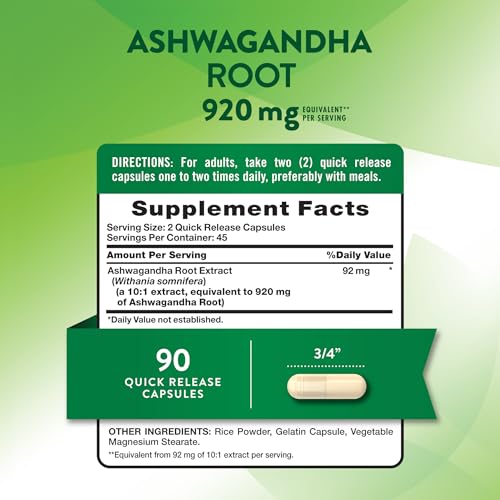Nature's Truth Ashwagandha Capsules 920mg Non-GMO Gluten Free Stress Relief