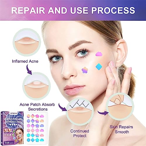 Acne Patches with Natural Green Algae Extract & Tea Tree Oil - Hydrocolloid Pimple Patches for Face, 144 Dots