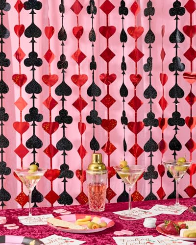 xo, Fetti Red & Black Casino Curtain Set - Poker Theme Party Backdrop for Photo Booths