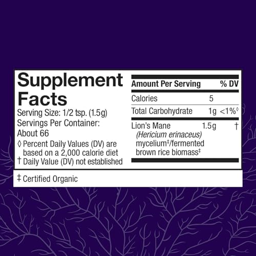 Host Defense Lion's Mane Mushroom Mycelium Powder for Mental Clarity & Focus, 100g