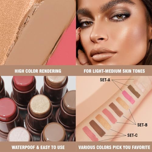3-in-1 Contouring Stick Set: Blush, Bronzer, & Highlighter