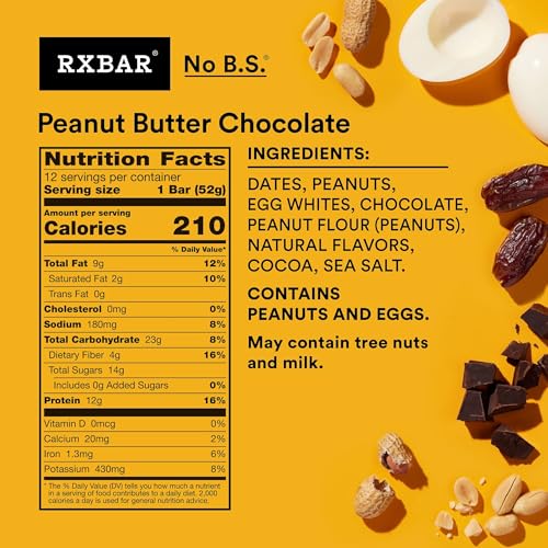 RXBAR Peanut Butter Chocolate – 52g, 12 Count | Protein-Packed Snack Bars