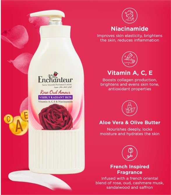 Enchanteur Satin Smooth Rose Oud Amour Body Lotion - 500ml