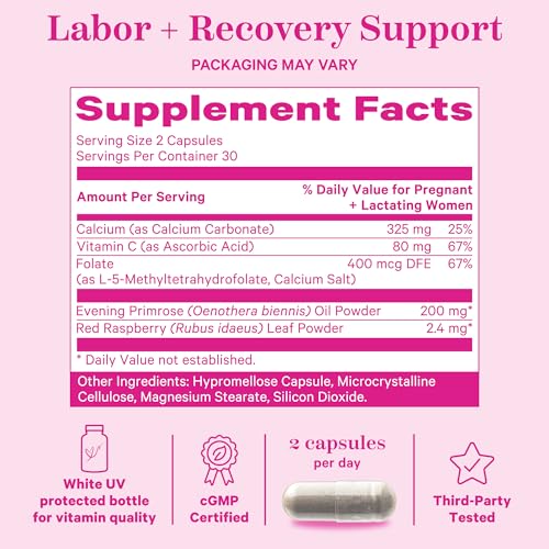 Pink Stork Labor Prep - Evening Primrose Oil & Red Raspberry Leaf Capsules (60ct)