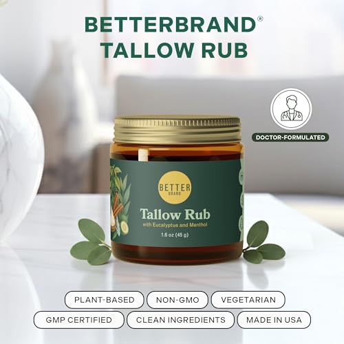 Betterbrand TallowRub Petroleum-Free Chest Rub 1.6oz - Natural Vapor Rub with Menthol & Eucalyptus for Congestion Relief
