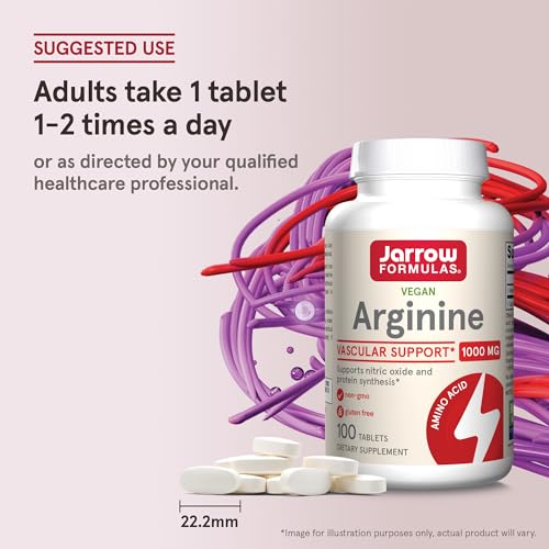 Jarrow Formulas Arginine 1000mg - 100 Tablets - Supports Circulation & Cardiovascular Health