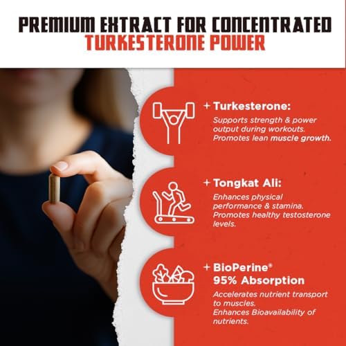 Turkesterone 15,000mg [Max Potency] + BioPerine® for High Absorption Supplement with Tongkat Ali - Increase Lean Muscle Growth & Recovery, Drive & Stamina - USA Made & Non GMO - 120 V Capsules
