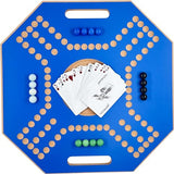 Funz Jackaroo Wooden Board Game for 4 Players with Glass Marbles and Cards, 39x39 cm, Blue