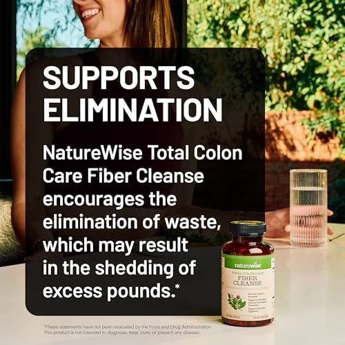 NatureWise Total Colon Care Fiber Cleanse with Herbal Laxatives, Prebiotics, & Digestive Enzymes for Healthy Elimination, Safe Digestion & Weight, Detox, & Gut Health [1 Month Supply - 60 Count]