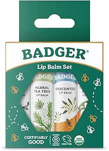 Badger Classic Lip Balm 4-Pack Organic Natural Hydrating Lip Care