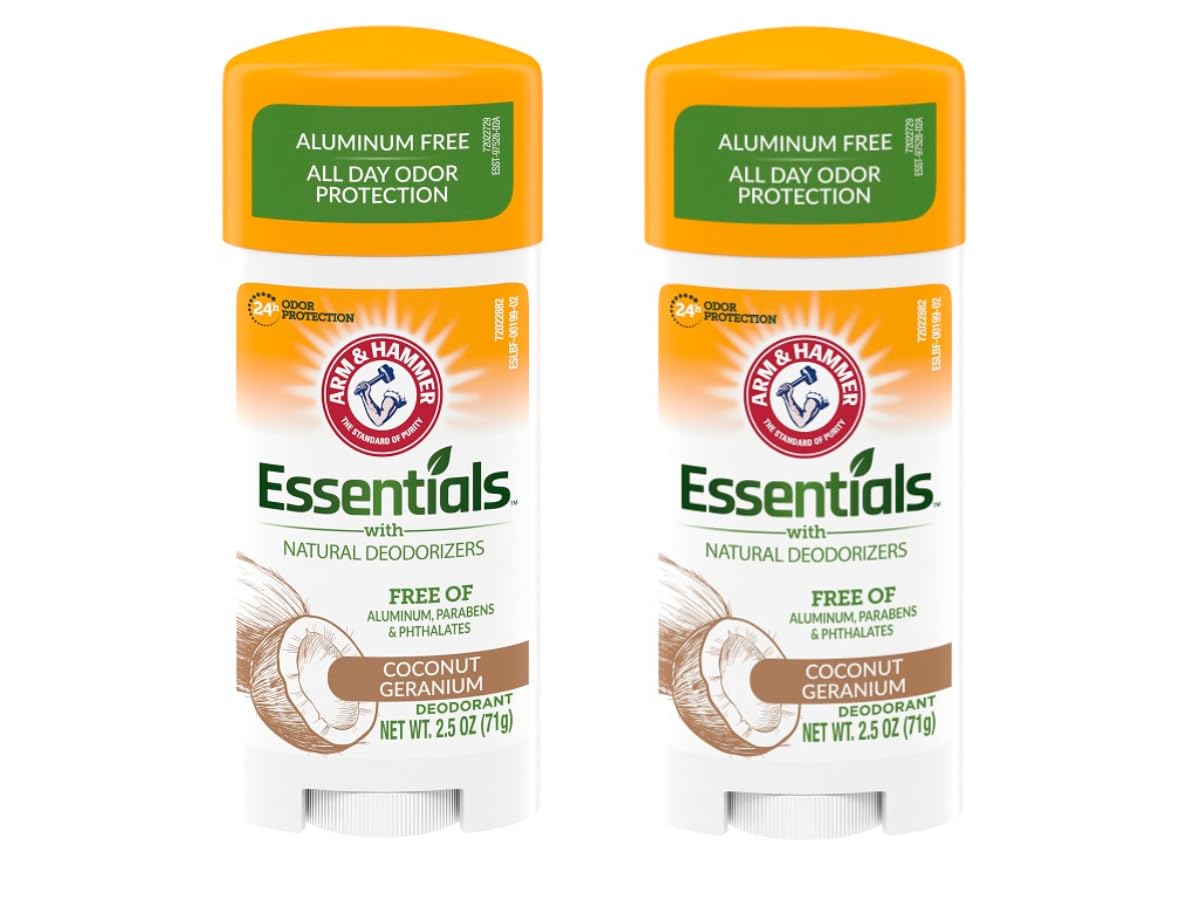 ARM & HAMMER Essentials Deodorant - Coconut Geranium - Aluminum-Free, Paraben-Free, Phthalate-Free - 2.5oz (Pack of 3)