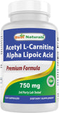 Best Naturals Acetyl L-Carnitine & Alpha Lipoic Acid 750mg - 120 Capsules