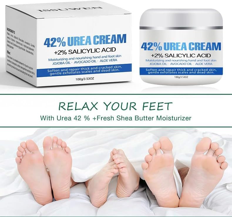 Urea Cream 42% - Foot Cream for Dry Cracked Heels, Hands & Elbows with 2% Salicylic Acid