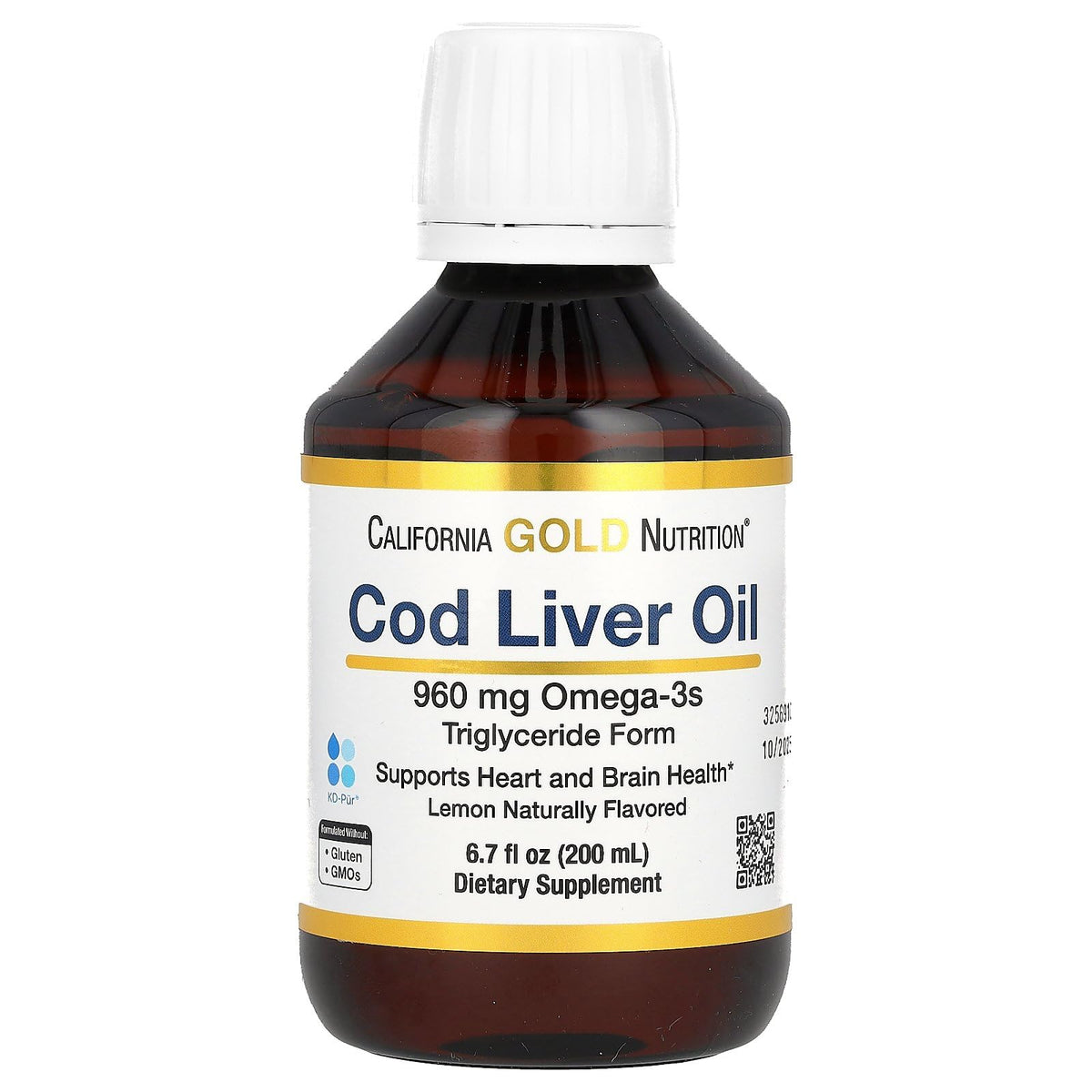 California Gold Nutrition Cod Liver Oil Liquid (200ml) - Lemon, Vitamins A & D