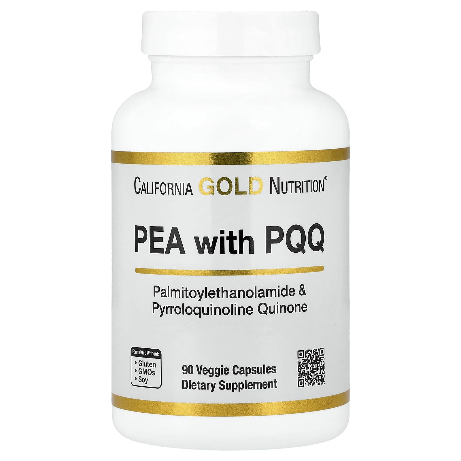 California Gold Nutrition PEA 300mg + PQQ 10mg - Nerve & Cognitive Support - 90 Veggie Capsules