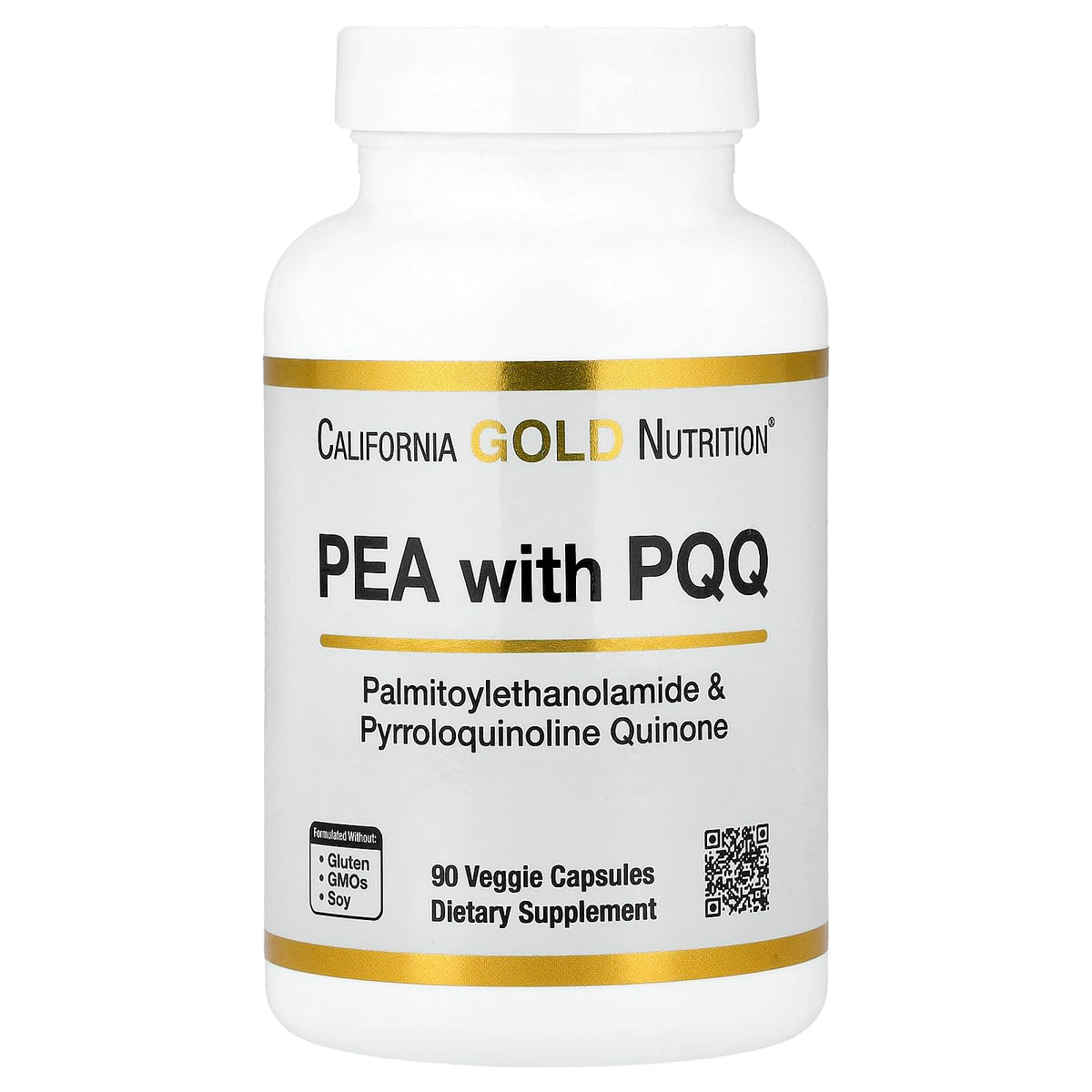 California Gold Nutrition PEA 300mg + PQQ 10mg - Nerve & Cognitive Support - 90 Veggie Capsules