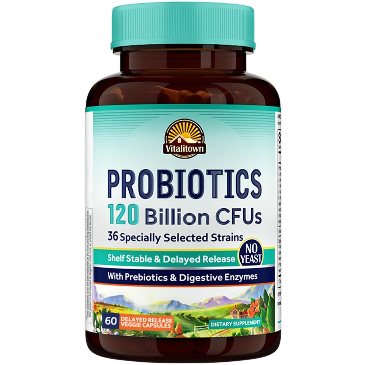 Vitalitown Probiotics 120 Billion CFUs 36 Strains with Prebiotics & Digestive Enzymes 60 Veg Caps