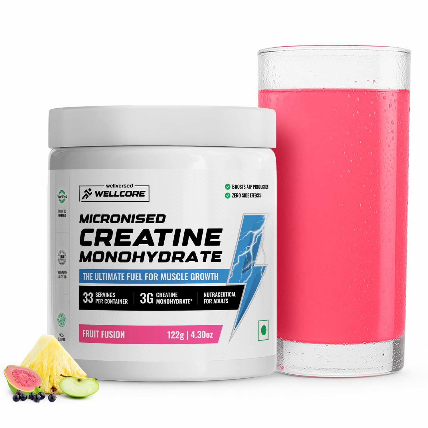 Wellcore Pure Micronised Creatine Monohydrate - Fruit Fusion (33 Servings) | Rapid Absorption for Muscle Strength & Power