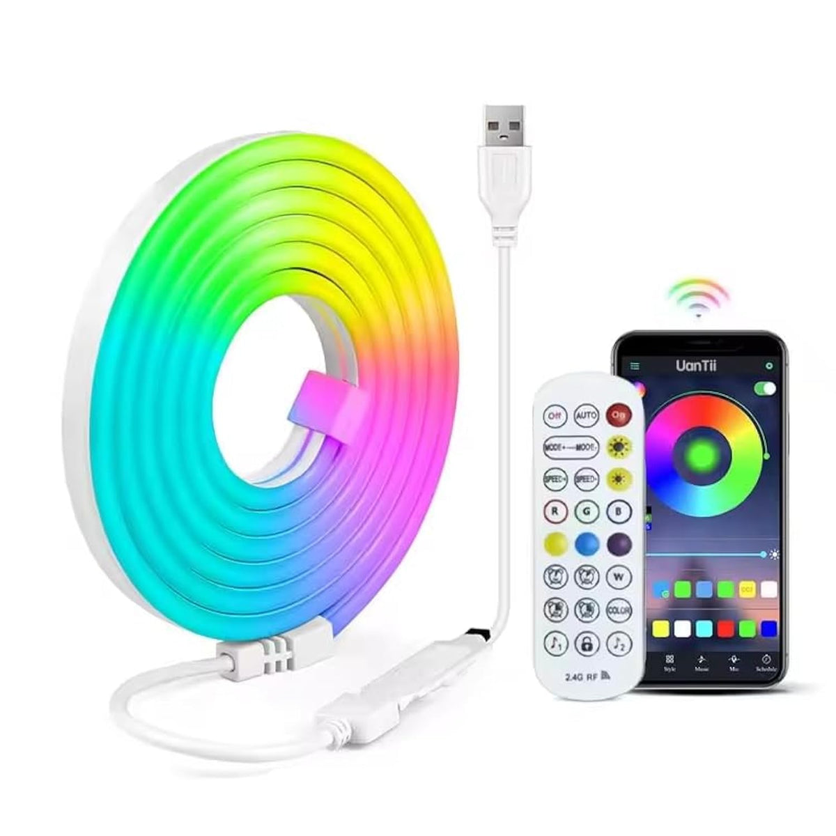 UanTii 3m Bluetooth Smart Neon Light Strip - RGB DIY Music Sync Waterproof Lighting