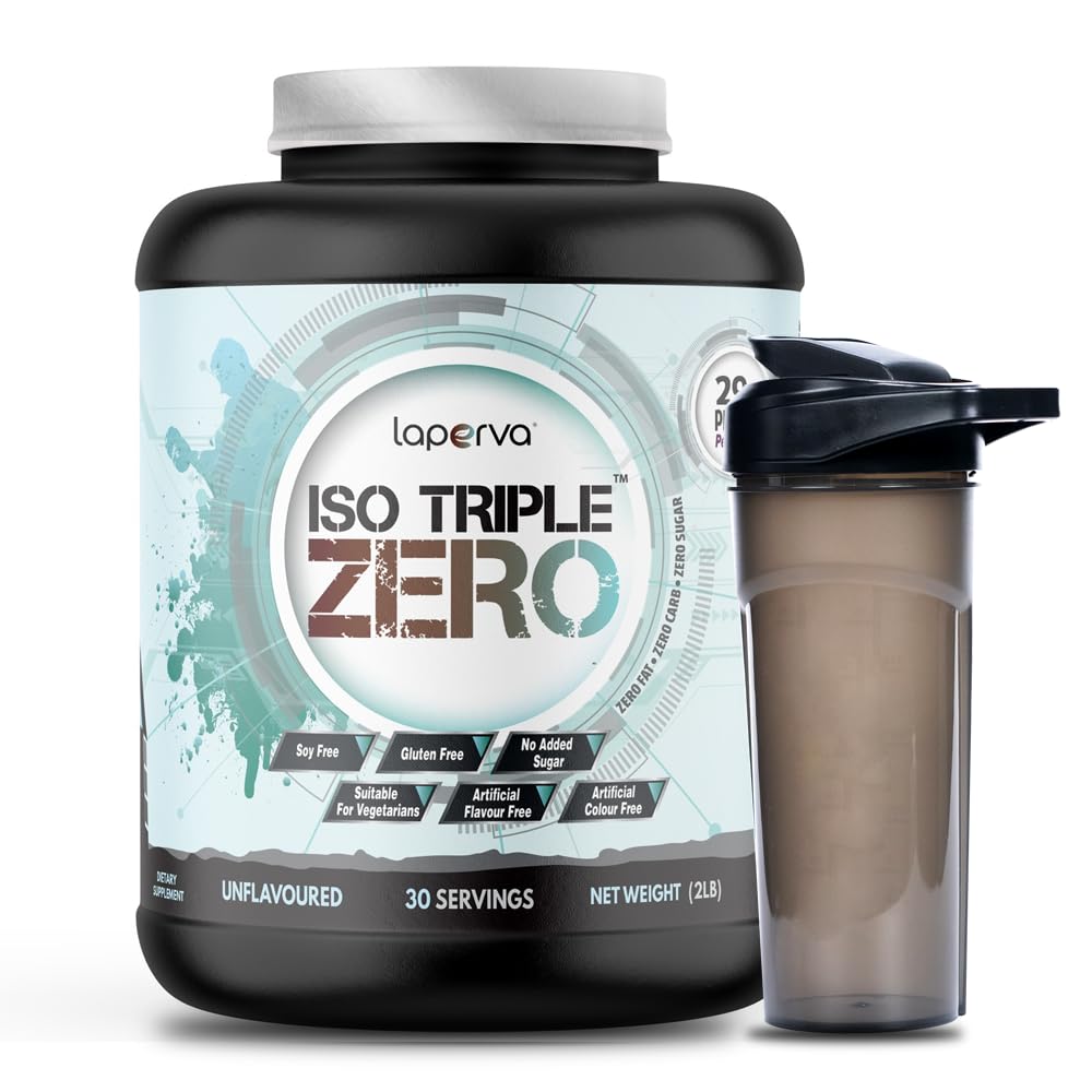 Laperva ISO TRIPLE ZERO Whey Protein Isolate with Shaker - 28g Protein, Zero Carbs & Sugar | Unflavored