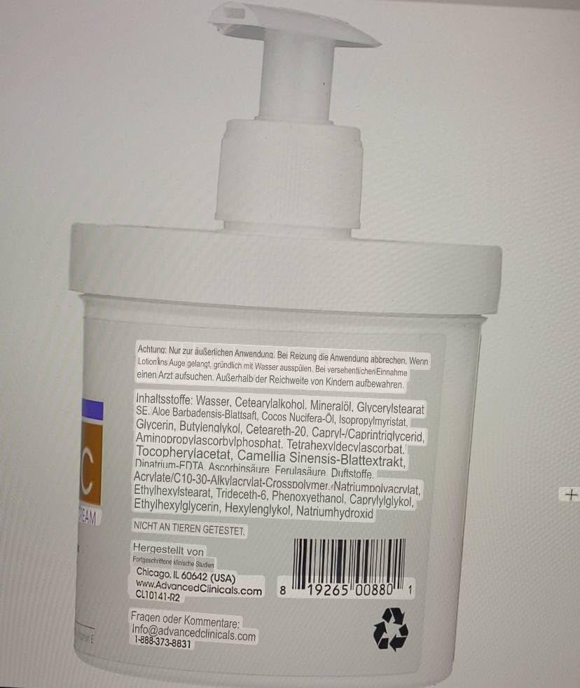 Advanced Clinicals Vitamin C Brightening Cream - Anti-Ageing & Skin Renewal (16 oz)