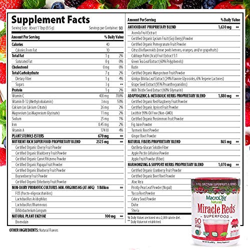 Macrolife Naturals Miracle Reds Superfood Powder - Goji Pomegranate Acai Mangosteen Blend 1.9 lbs (850 g)