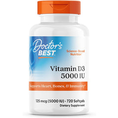 Doctor'S Best Vitamin D3, Capsule 5, 000 Iu for Healthy Bones, Teeth, Heart & Immune Support, Non-GMO, Gluten-Free, Soy Free, 720 Count