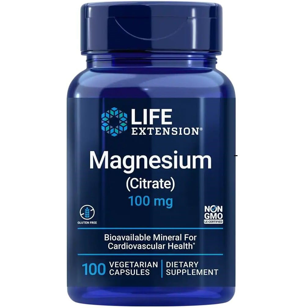 Life Extension Magnesium (Citrate) 100 mg – Magnesium Supplement For Men and Women - For Heart and Bone Health, Immune System Support - Gluten-Free, Non-GMO - 100 Vegetarian Capsules