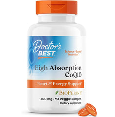 Doctor's Best High Absorption CoQ10 with BioPerine, Heart Health & Energy Production, Naturally Fermented, Vegetarian, Gluten Free, 300 mg, 90 Veggie Softgels