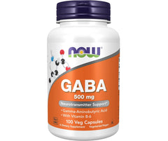 مكملات غذائية من NOW Foods، حمض جاما أمينوبوتيريك (GABA) 500 مجم + فيتامين ب 6، ناقل عصبي طبيعي*، 100 كبسولة نباتية 