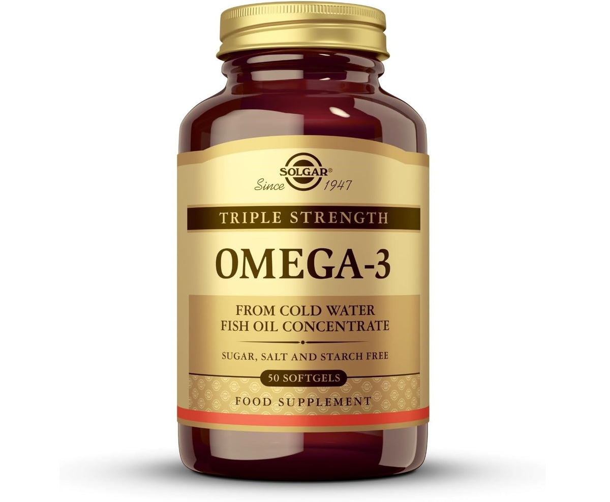 SOLGAR Triple Strength Omega 3 950 mg - 50 Softgels - Supports Joint & Skin Health - Non-GMO, Gluten Free, Dairy Free - 50 Servings