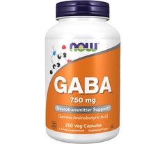 NOW Foods Supplements, GABA (Gamma-Aminobutyric Acid) 750mg, Neurotransmitter Support*, 200 Veg Capsules
