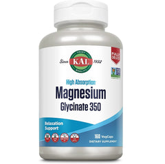 KAL, Magnesium Glycinate Fully Chelated High Absorption Formula for Stress Relaxation Muscle & Bone Health Support, 240 Count