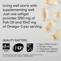 Sports Research, Omega-3,triple Strength, 1250 Mg, Made with ALASKAOMEGA, with Triglyceride EPA &amp; DHA | دعم القلب والدماغ والمفاصل | معتمد من IFOS 5 Star، خالٍ من الكائنات المعدلة وراثيًا وخالي من الجلوتين - 90 كبسولة هلامية
