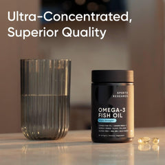 Sports Research, Omega-3,triple Strength, 1250 Mg, Made with ALASKAOMEGA, with Triglyceride EPA &amp; DHA | دعم القلب والدماغ والمفاصل | معتمد من IFOS 5 Star، خالٍ من الكائنات المعدلة وراثيًا وخالي من الجلوتين - 90 كبسولة هلامية
