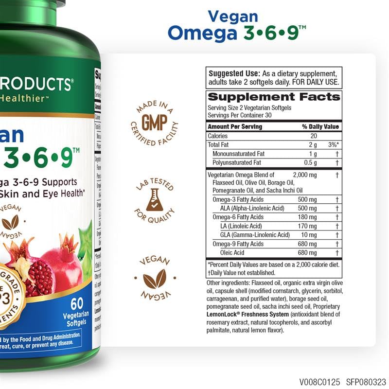 Purity Products Vegan Omega 3-6-9 Essential Fatty Acid Complex - 60 Capsules