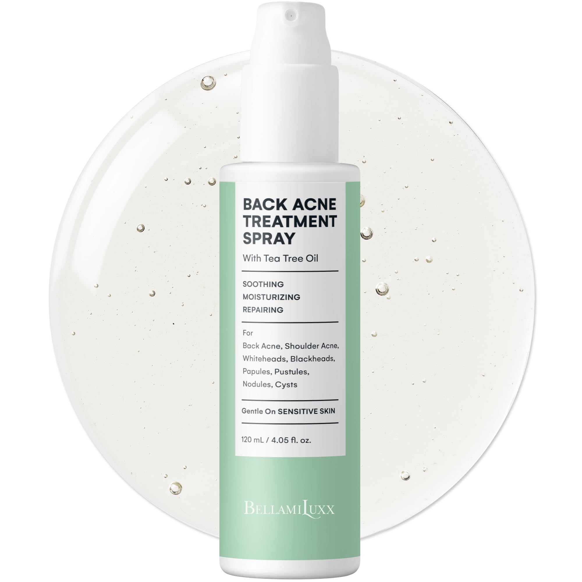 BellamiLuxx Back & Body Acne Treatment Spray with Tea Tree Oil for Clear, Soothe & Moisturize - Effective for Men, Women & Teens