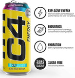 C4 Performance Energy Drinks Cosmic Rainbow 12-Pack - Sugar-Free, 500ml Cans