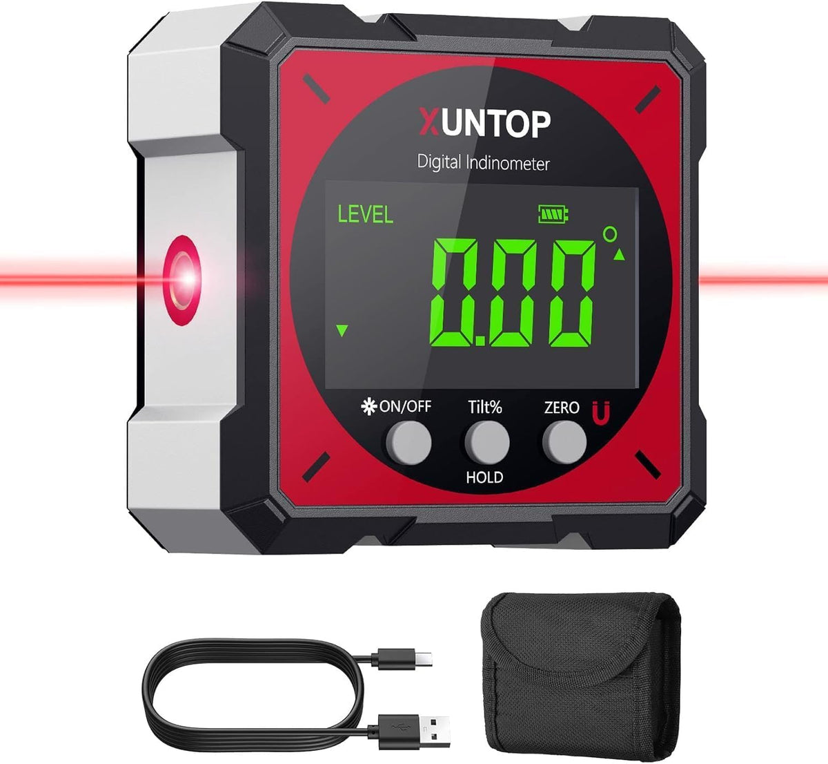USB Digital Angle Finder with Electronic Laser - 4-Side Magnetic Inclinometer for Woodworking