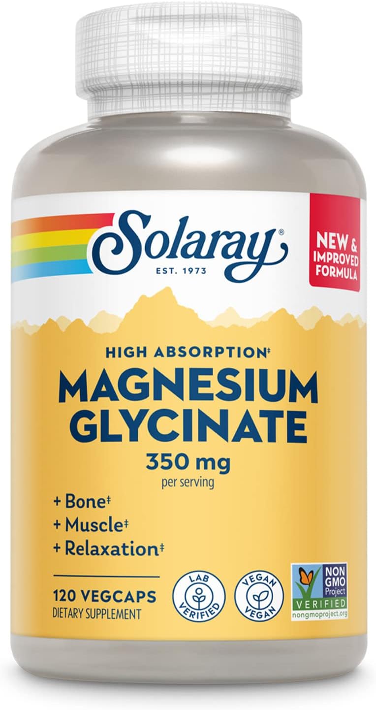 Solaray Magnesium Glycinate Fully Chelated Bisglycinate With Bioperine 30 Servings 120 Vegcaps