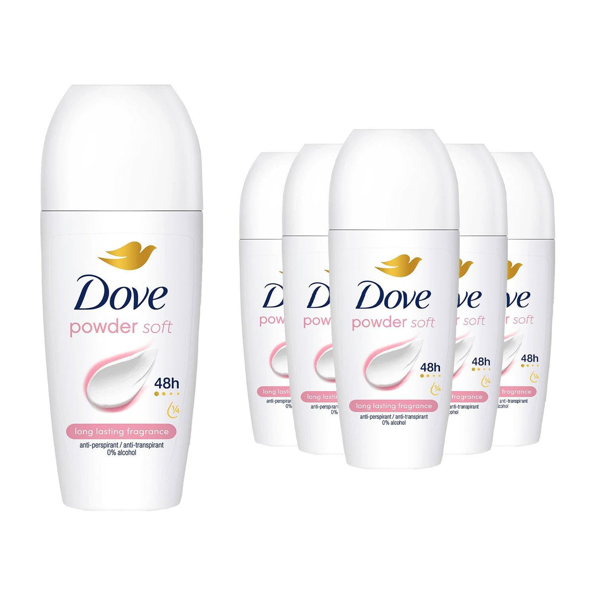 Dove Powder Anti-Perspirant Roll On Deodorant - 48H Protection, 6x 50ml