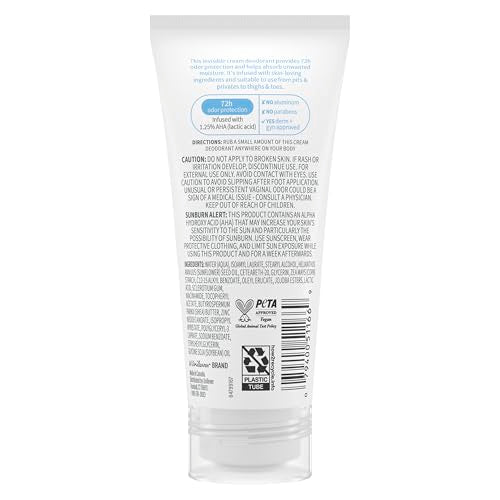 Dove Whole Body Deo Aluminum Free Invisible Cream Deodorant - Unscented - 72h Odor Control - 2.5 oz